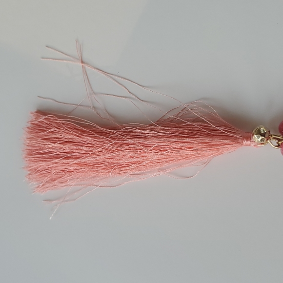 Pink Radiate Love and Happiness Semi Precious Long Adjustable Necklace w Tassel - Picture 4 of 5